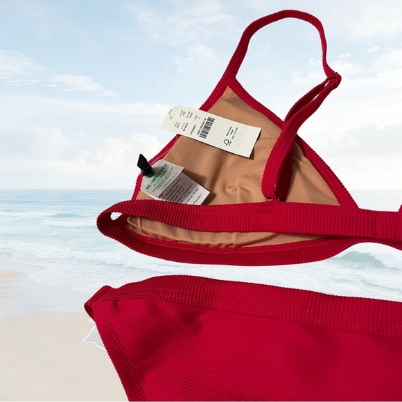 J. Crew size L bikini. Ribbed, Wild Hibiscus. NWT - Picture 3 of 6